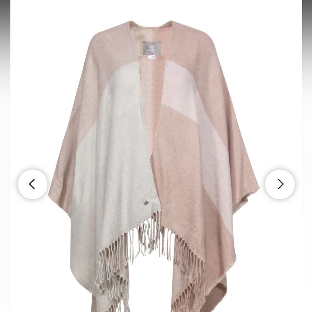 Soia & Kyo - Light Pink & Cream Colorblocked Open Poncho w/ Scarf Hem OS